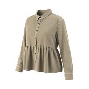 NEW American Eagle Womens L Beige Corduroy Button Down 100% Cotton Shirt Top